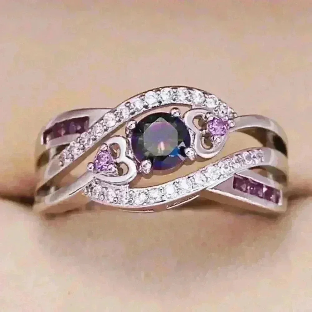🍁Unique Magic Color Factory Outlet Colorful Water Drop Amethyst Ring, GPMB1483